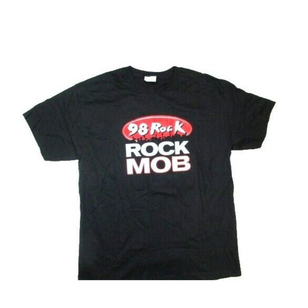 98 Rock Mob Shirt Adult Large Black KRXQ CA Strength in Numbers‎ Mens Radio RARE